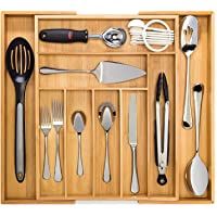 Artisware Bamboo Organizador del cajón Extensible- Cubiertos y Bandeja utensilio (7 Compartimentos Ampliable)